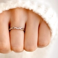 Elegant S925 sterling silver infinity knot open ring with cubic zirconia stones - US Size 7 Adjustable / White Gold