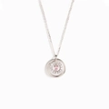 S925 sterling silver necklace featuring double circles and a pink heart-shaped crystal pendant - 925 Silver / White Gold