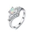 Elegant S925 sterling silver V-shaped ring with heart-shaped opal and sparkling zircon - US Size 6 / White Gold