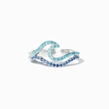 S925 sterling silver double layer wave ring with gradient blue gemstone inlay - US Size 6 / White Gold