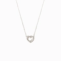 S925 sterling silver overlapping hollow heart pendant necklace with shimmering zircon stones - 925 Silver / 40+5cm / White Gold