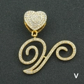Pendente a cuore e lettera V placcato oro con strass scintillanti stile hip-hop - Solo Ciondolo Con Lettera / Oro Lettera Corsiva V