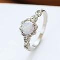 Vintage S925 sterling silver opal flower ring with infinity twisted diamond band - White Gold