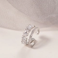Macro detail of s925 silver double-layer ring with baguette and round zircon stones - Adjustable US Size 7 / White Gold