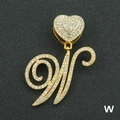Collana hip hop in lega dorata con ciondolo a lettera W in strass e chiusura a forma di cuore - Solo Ciondolo Con Lettera / Oro Lettera Corsiva W