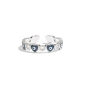 Verstellbarer Ring aus S925 Silber mit blauem Emaille-Auge und Zirkonia-Steinen - US Größe 7 Einstellbar / Weißgold