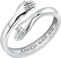 Anillo abrazo de plata de ley S925 con grabado Always with you y diseño de manos - Talla US 7 Ajustable / Oro Blanco