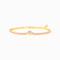 Elegante s925 zilveren tennisarmband met roze hartsteen en ronde zirkoonkristallen - 925 Zilver (15.5+4.5cm) / Goud
