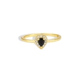 Anillo de plata S925 chapado en oro con piedra negra de pera y halo de circonitas - US 6 / Dorado