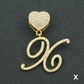 Ciondolo lettera X dorata hip hop con chiusura a cuore e pietre di zircone cubico - Solo Ciondolo Con Lettera / Oro Lettera Corsiva X