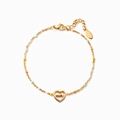 Goldenes S925-Silberarmband mit Herzschlag-Anhänger und bunten Emaille-Perlen - 925 Silber (15.5+4.5cm) / Gold