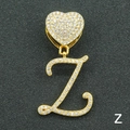 Collana hip-hop dorata con ciondolo a cuore e lettera Z con strass scintillanti - Solo Ciondolo Con Lettera / Oro Lettera Corsiva Z