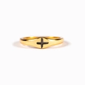 S925 Silber Siegelring vergoldet mit schwarzem Kreuz auf ovaler Fläche im Minimal-Stil - US-Größe 6 / Gold