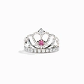 Elegant S925 sterling silver crown ring with pink gemstone and white pavé diamonds - US Size 6 / Platinum Color/Pink Zirconia