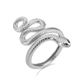 Minimalistischer S925 Sterlingsilber Schlangenring mit Schuppenstruktur und Wickeldesign - US Größe 7 Verstellbar / Weißgold