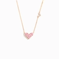 S925 silver rose gold heart necklace with pink zircon gemstones and asymmetric chain - 925 Silver (40+5cm) / Rose Gold
