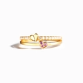 Dubbellaagse S925 zilveren ring met witte zirkoon en roze hartvormige edelstenen - US Maat 6 / Goud