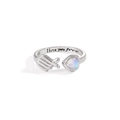 S925 Sterling Silber Ring mit Mondstein-Herz und I love you forever Gravur auf Band - Verstellbare US-Größe 7 / Weißgold