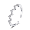 S925 sterling silver adjustable open ring with zigzag wave design and paved zircons - Open (Adjustable) / White Gold