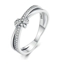 Anello nodo incrociato in argento sterling S925 con pavé di pietre preziose scintillanti - Taglia US 6 / Oro Bianco