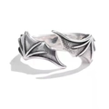 Vintage Gothic S925 sterling silver bat wing open ring with oxidized finish for women - US Size 7 Adjustable / Devil Style