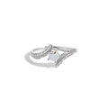 Anello piuma elegante in argento sterling S925 con pietra quadrata dai riflessi cangianti - Regolabile (Taglia US 7) / Oro Bianco