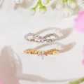 V-förmige S925 Sterlingsilber Blattringe mit Zirkonia-Tropfen in Gold und Silber-Set - US-Größe 6 / Weißgold
