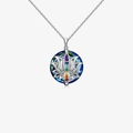 S925 Silber Halskette mit Lotosblume, blauem Kristall und sieben Chakra-Steinen - 925 Silber (41-45cm) / Weißgold