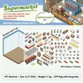 DIY miniature supermarket PET stickers set with landscape background card and 2 sheets - Mini Supermarket