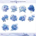 Pegatinas florales de PET azul con 10 diseños de rosas y hortensias en acuarela - Fragmentos Azules