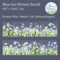 Snow Garden PET decorative tape with blue and white winter floral designs for journaling - Blue Ice Scroll