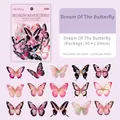 Adesivi per farfalle in PET per journaling, set da 30 pezzi rosa con dettagli dorati - Sogno di Farfalla Rosa