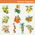 Set di adesivi PET retrò autunnali con motivi acquerello di frutta e fiori botanici - Giallo Senape