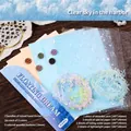Blue theme DIY scrapbooking kit with lace fabric, yarn, and wooden buttons on a desk - Floating Dream - Harbor Sky