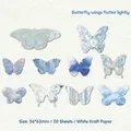 Blue and cyan vintage butterfly scrapbook paper pack 56x62mm 20pcs white kraft - Butterfly Wings Flutter Lightly
