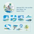 Colorful Beach theme PET die-cut tape featuring watercolor island and sailboat patterns - Colorful Beach