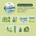 Scenic PET decorative tape featuring green meadows and cabins for scrapbooking - Spring Green