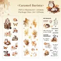 PET Sticker Set Caramel Barista mit Blumen und Mädchen für Scrapbooking-Deko - Karamell Barista