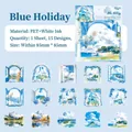 Floating Holiday PET window scene stickers featuring ocean and mountain views 15pcs - Azure Holiday