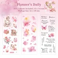 PET Sticker-Set in Rosa mit eleganten Mädchen-Illustrationen und Blumen für Tagebücher - Planer Alltag