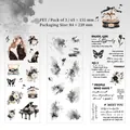 PET Sticker Set mit Blumen und Mädchen Motiven für Scrapbooking inklusive schwarzer Katze - Musikzeit