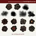 30pcs PET floral stickers featuring elegant black and gold foil roses for DIY journaling - Moonlit Flower Soul