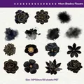 Schwarze Blumen-PET-Aufkleber mit Goldfolie, Thema Mondschattenblume, 30-teiliges Set - Mondschatten Blumenmeer