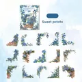 Courtyard Corner sticker set featuring blue roses and garden scenes in watercolor style - Blue Bean