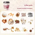 Set di 30 adesivi retrò a tema caffè con motivi latte art e citazioni ispiratrici - Schizzi di Caffè