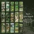 Nature landscape aesthetic stickers in green tones, set of 15 long washi paper strips - Grow Wantonly