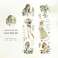 Nastro PET 50mm Green Plants & Girls per journaling, freschi adesivi ad acquerello - Ragazza della Pianta Verde