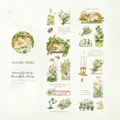 Nature Notes PET tape with green plants, flowers and vintage cat illustrations for DIY - Natural Notes