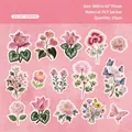 Pink floral and butterfly PET stickers with embroidery texture for scrapbooking, 15 pieces - Embroidery Series Velvet Pink