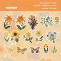 Retro Dawn Orange floral PET stickers with gold foil and embroidery texture - Embroidery Series Dawn Orange